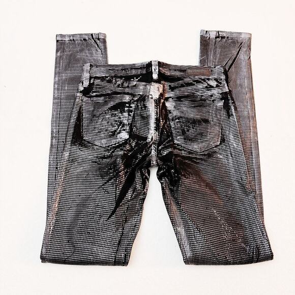 AG The Legging Supper Skinny Silver Metallic Patterned Denim Jeans SZ25 - Picture 5 of 9